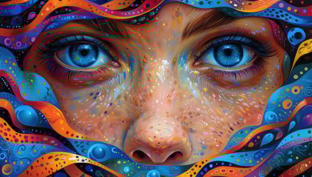 Eye portrait with abstract psychedelic patterns vibrant artistic expression photo