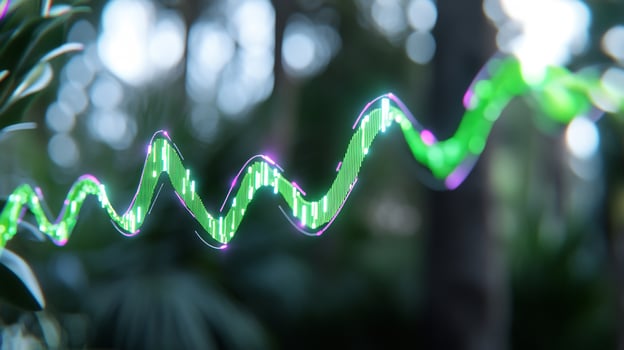 Abstract green wave representing data trends in a lush forest setting photo
