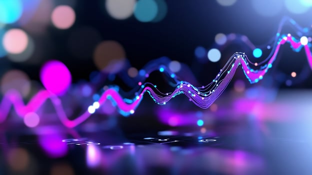 Data Visualization Abstract chart, glowing lines, bokeh background. Use financial reports photo