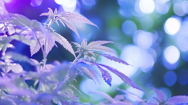 Cannabis plant growth, indoor farm, bokeh background, medical use photo