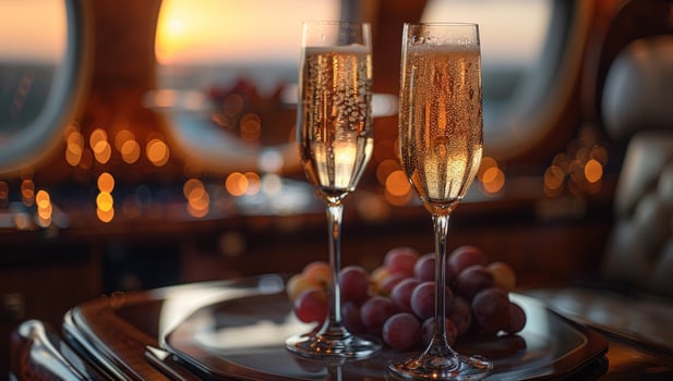 Champagne celebration with grapes in an upscale travel setting photo