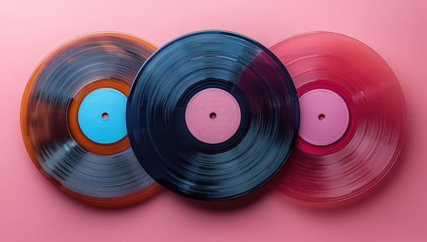 Colorful vinyl records music culture and entertainment background photo