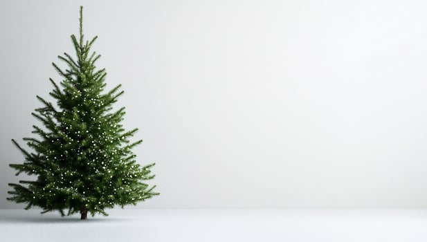 Lush green Christmas tree adorned with snowflakes in a minimalist setting photo