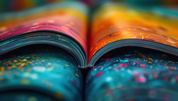 Abstract book pages with vibrant multicolor pattern background photo