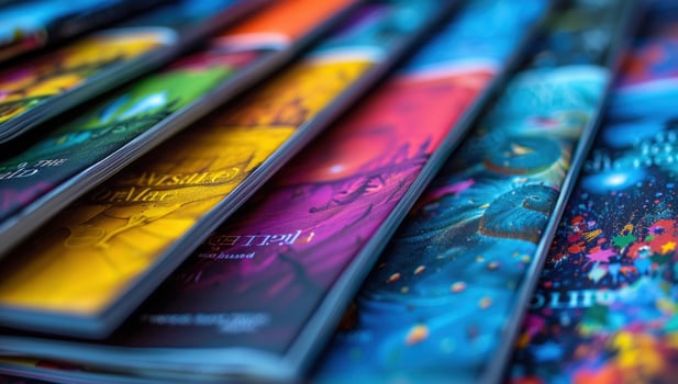 Stack of colorful magazines books for creative industry and print media photo