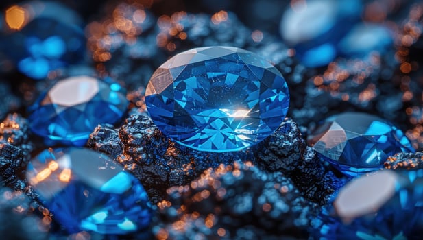 Blue gems collection faceted crystals and precious stones close up macro texture photo