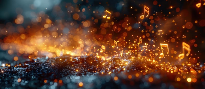 Musical notes sparkle with fiery light abstract background photo