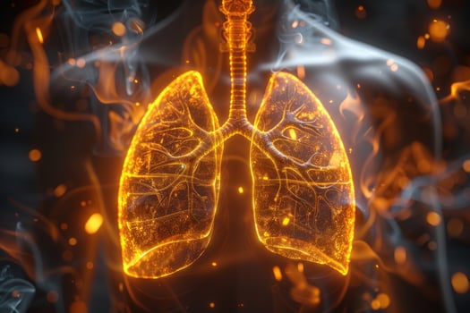 Anatomical illustration of human lungs with smoke effect for medical and healthcare concepts photo