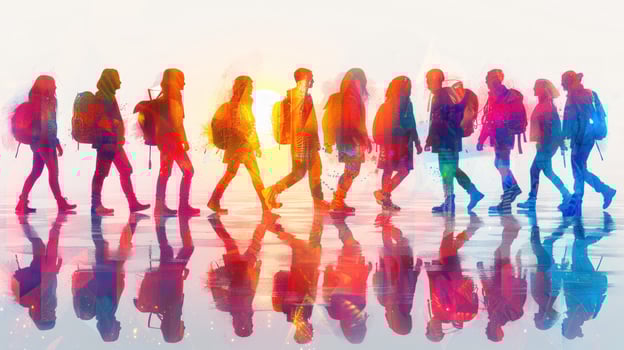Diverse group on a vibrant adventure travel journey photo
