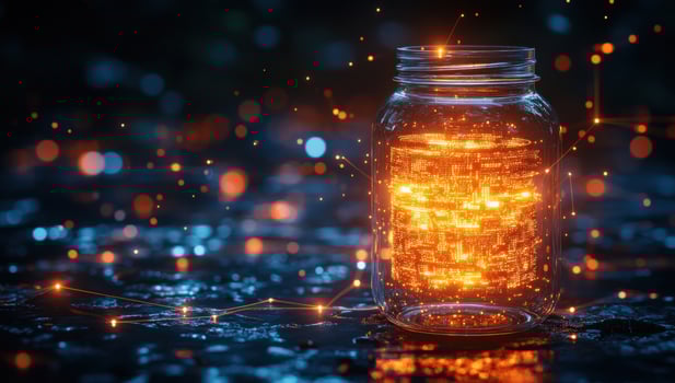 Glowing data jar artificial intelligence technology photo
