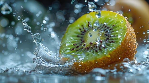 Kiwi fruit slice in water splash freshness and natural goodness photo