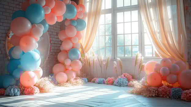 Pastel balloon arch for festive celebration background photo