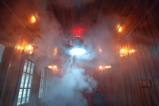 Wood paneled interior with light and fog for atmospheric effect photo