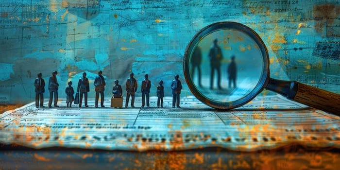 People in financial analysis with magnifying glass concept photo