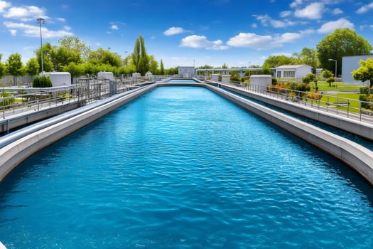 Modern urban wastewater treatment plant cleaning polluted water.. photo