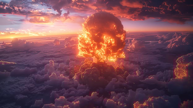Dramatic sky scene with explosion above clouds at sunset photo
