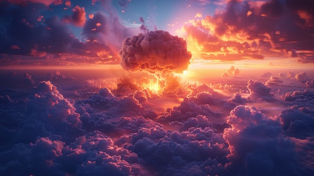 Dramatic orange and purple cloudscape view at sunset or sunrise photo