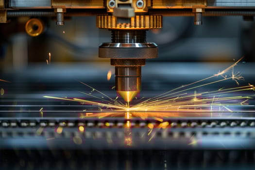 Automated laser cutting machine sparks metal photo