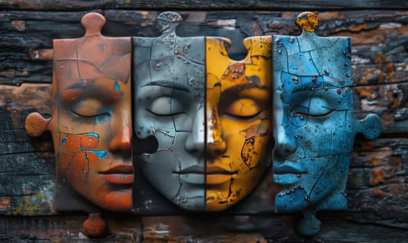 Human faces puzzle pieces art texture photo