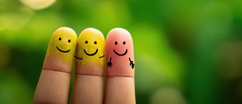 The colorful fingers expressing happiness and friendship through smiley faces. photo