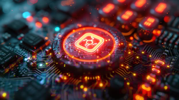 Electronic circuit board with neon lighting high tech system photo