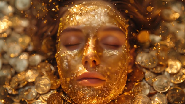 Golden skin portrait surrounded by wealth beauty treatment photo