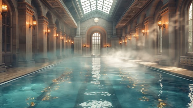 Indoor swimming pool architecture reflecting tranquil water photo