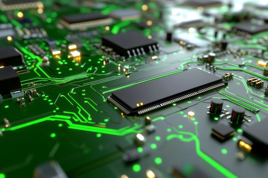 Green Circuit Board Closeup. Technology Background photo