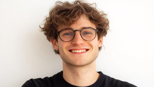 Happy young man portrait, studio shot, white background photo