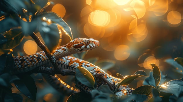 Snake resting in foliage under bright sunlight wildlife photo