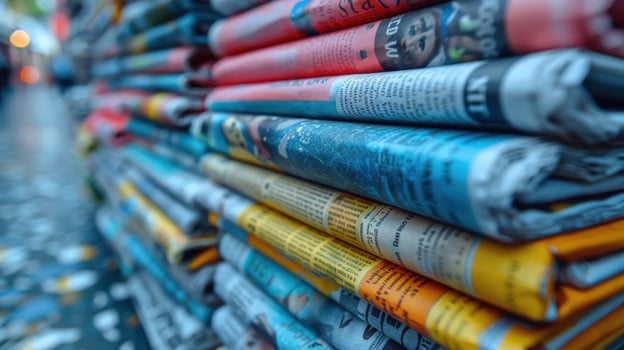Stack of colorful newspapers for journalism and current events photo