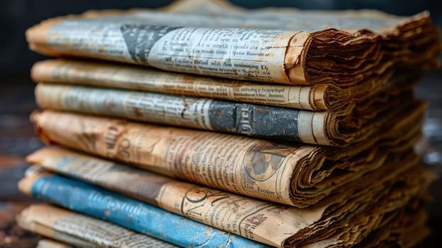 Stack of old newspaper pages vintage texture background photo
