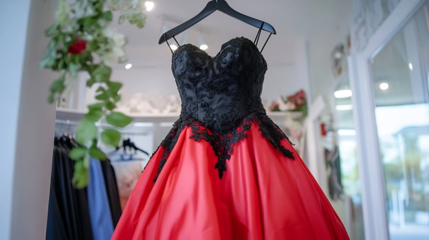 Red and black prom dress boutique photo