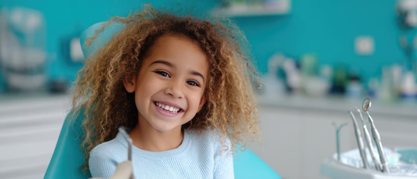 The smiling child enjoying her visit to the friendly dental office. photo