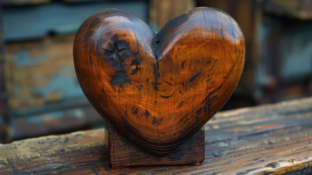 Rustic wooden heart carved wood grain texture affection symbol photo