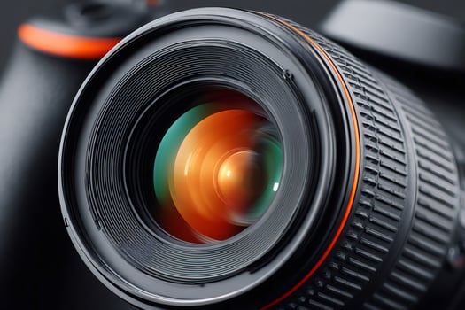 Modern camera lens showing optical glass and diaphragm blades photo