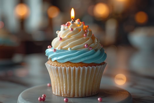 Celebratory cupcake with candle frosted treat for events photo