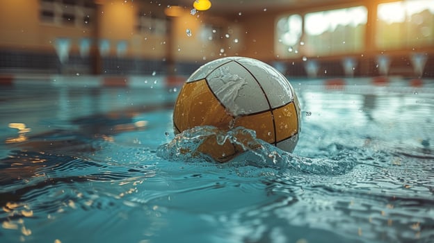 Water polo ball splashing in swimming pool indoor aquatic sport photo