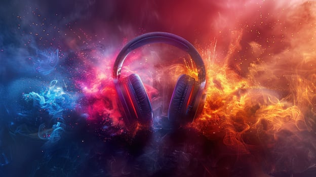 Headphone abstract nebula background audio technology photo