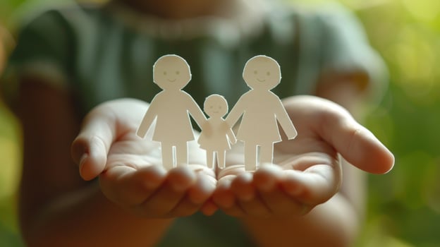 Paper family in childs hands concept of care and protection photo