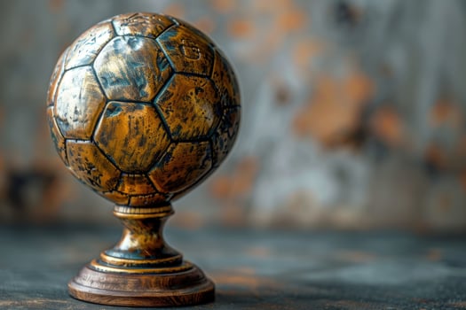 Antique bronze soccer ball on pedestal sports decorative trophy photo