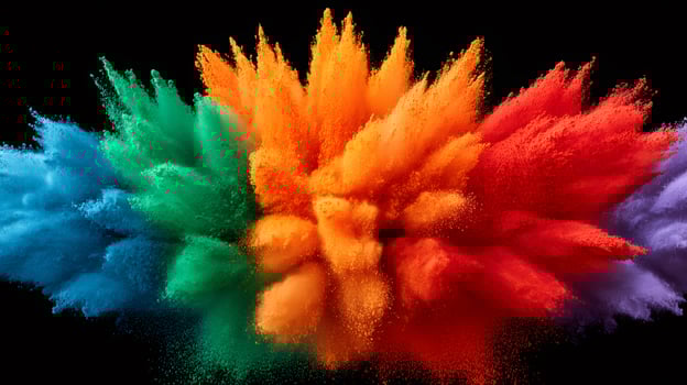 Colorful powder exploding, creating a vibrant spectrum on black background photo
