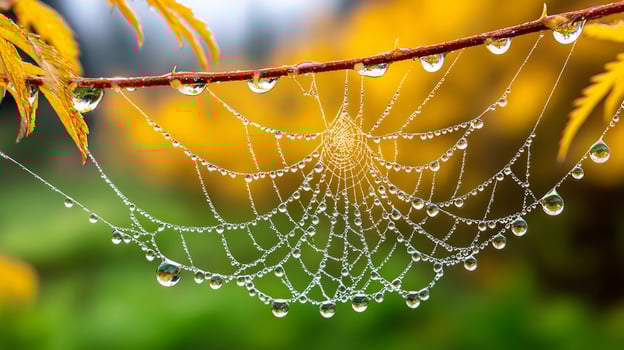 Dew drops decorating spider web on autumn day photo