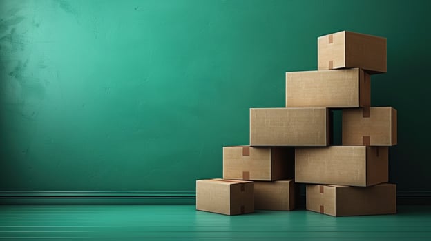 Stacked cardboard boxes for shipping and storage organization photo