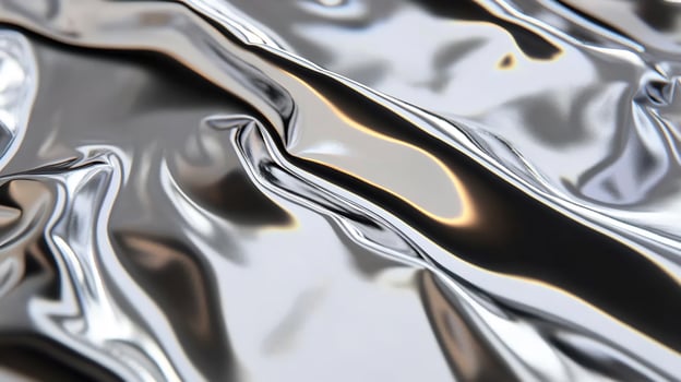 Silver metallic fabric folds, abstract background, texture photo