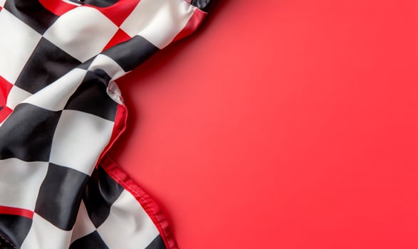 Checkered flag on red racing finish photo