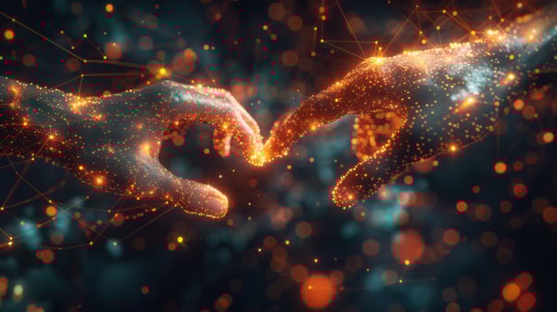Connected hands in digital space abstract technology illustration photo