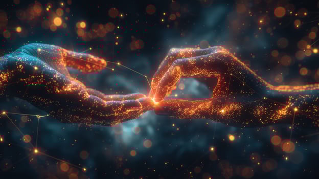 Digital hands reaching connection innovation and futuristic technology photo