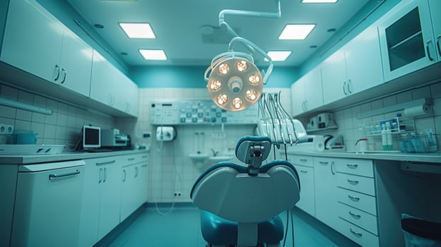 Dental clinic interior with examination chair and modern equipment photo