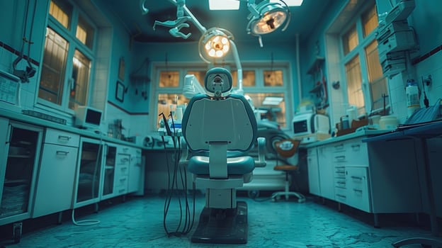Examination room with patient chair interior in clinical setting photo